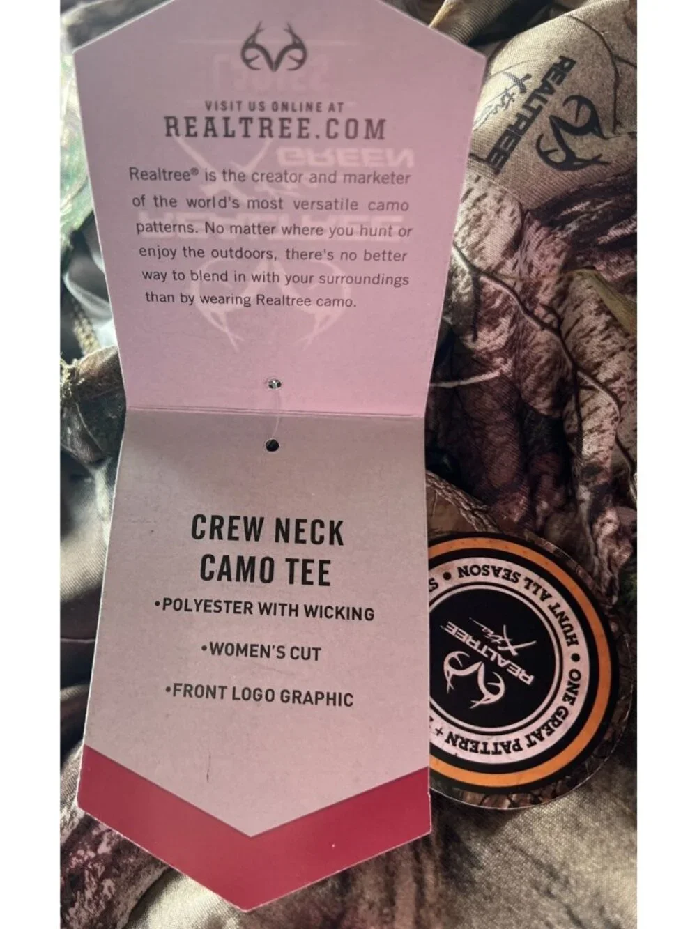 Realtree Womens Camo T-Shirt L/G Pink Logo Polyester Crew Neck Hunting Tee - Picture 4 of 13